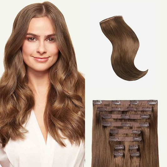 Luxy Hair 24" Chestnut Brown Classic Clip-In Hair Extensions (240 grams) 100% Remy Human Hair, Natural,Volume, 10-Piece Set, Blends Easily
