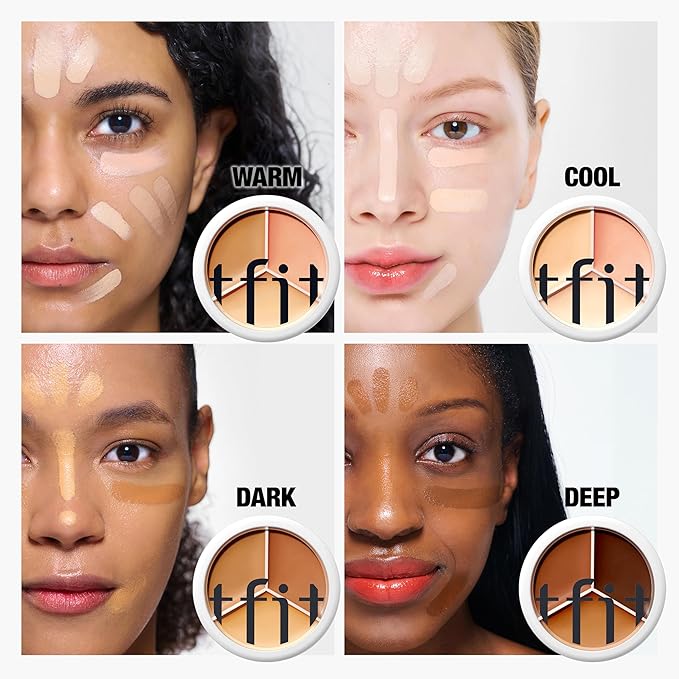 Multi-Use Pot Concealer - Triple Palette | High-Pigmented, Full Coverage & Crease-Proof | Korean Concealer for Dark Circles, Redness & Blemishes (04 Dark, 0.52 Oz)