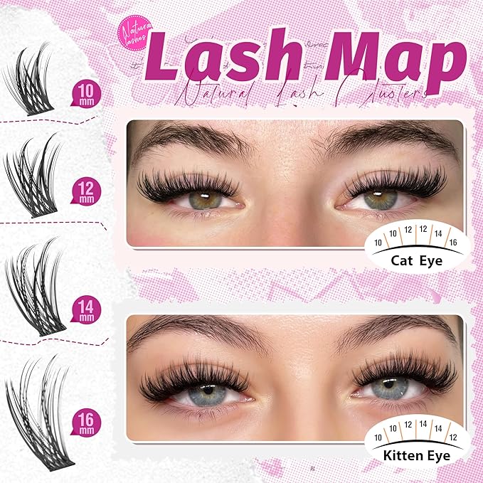 Natural Lash Clusters Wispy Cluster Eyelash Extensions C-Curly Cluster Lashes Thin Lash Band Individual Lashes Soft Fullness Eyelash Clusters DIY Lash Pack Natural Girl Approved (126Pcs, 10-16MM)
