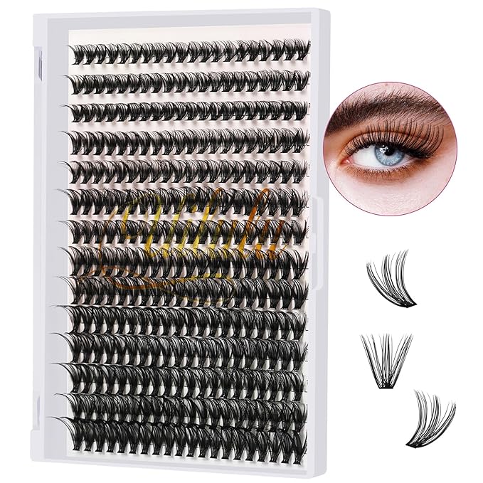 Lash Clusters Kit for DIY Lash Extension at Home, 40D False Eyelashes Set with Bond and Seal, Remover, Tweezers, D Curl Wispy Individual Clusters Eye Lash Extensions Kit (40D DIY Lash Kit)