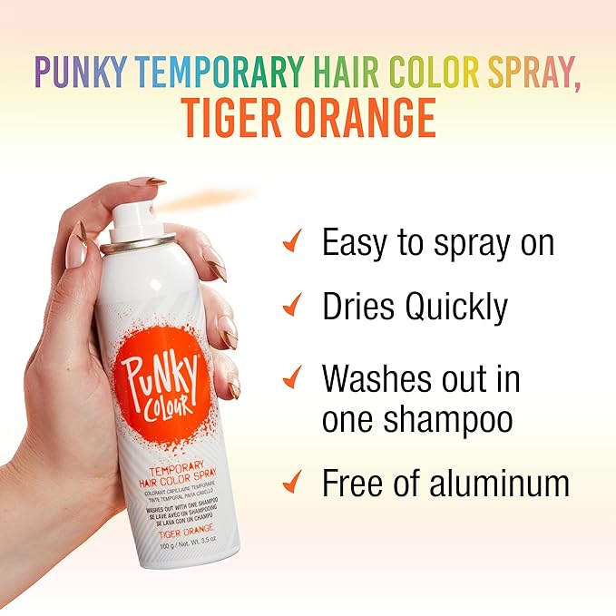 Punky Temporary Hair Color Spray – Tiger Orange, Instant Vivid Temporary Hair Dye for Women, Wash Out, Hair-Color Spray, 3.5 oz, 1 Pack