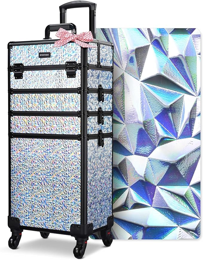 BYOOTIQUE Rolling Makeup Cart on Wheels False Eyelash Storage Nail Tech Carrying Organizer Box for Nail Artist Beauty Studio Barbershop Hairstylist,Mermaid Silver