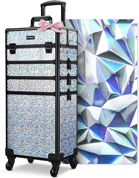 BYOOTIQUE Rolling Makeup Cart on Wheels False Eyelash Storage Nail Tech Carrying Organizer Box for Nail Artist Beauty Studio Barbershop Hairstylist,Mermaid Silver