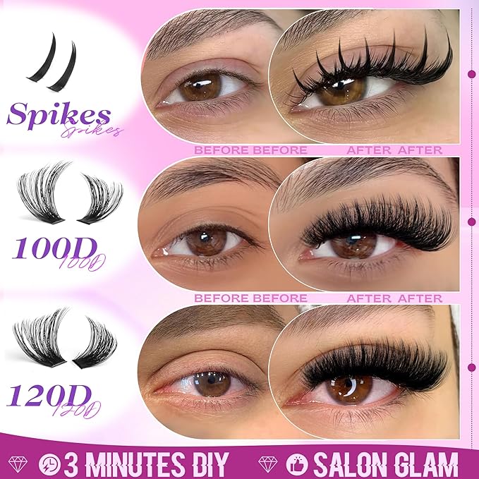 Spikes Lash Extensions Russian Lash Clusters Spiky Individual Eyelashes 100D 120D Volume Cluster Eyelash Extensions 224 Pcs D-Curly Cluster Lashes Hybrid Eyelash Cluster by Mavphnee (12-19MM)