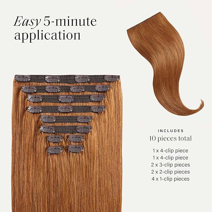 Luxy Hair 20" Natural Red Classic Clip-In Hair Extensions (160 grams) 100% Remy Human Hair, Natural,Volume, 10-Piece Set, Blends Easily