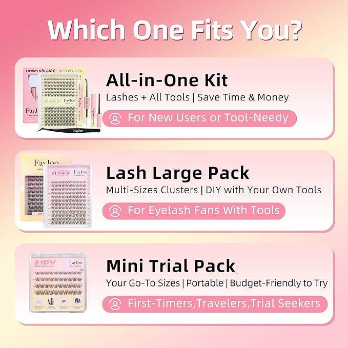 Natural Lash Clusters with 0.05mm Thin Invisible Band, Soft Wispy C Curl, Most-Used Sizes 8-14mm for Daily Wear, Travel Compact Pack, Budget-Friendly for Beginner, FayJoo AIRY 11 Lite