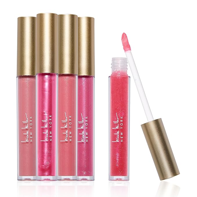 Nicole Miller Lip Gloss Collection Shimmery Glosses for Women and Girls Long Lasting Color Set with Rich Varied Colors, Pink Glitz, 5 Count (Pack of 1)