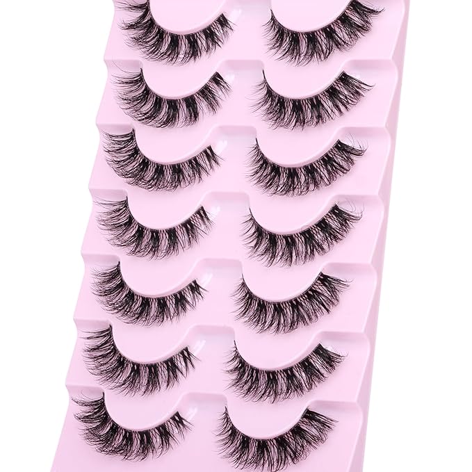 False Eyelashes Clear Band Natural Look Faux Mink Lashes Wispy Cat Eye Lashes Soft Eyelashes Lightweight Handmade 8 Pairs Pack Eyelashes