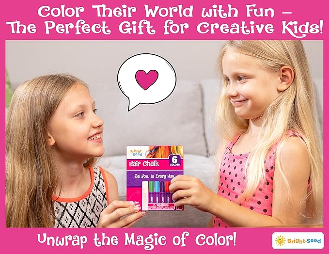 Bright Seed Hair Chalk For Girls Washable, Temporary Hair Color, Paint & Dye for Kids, Makeup Kit of 10 colors, Great Toy & Birthday Gifts for Kids Age (Multicolor 6 Pens)