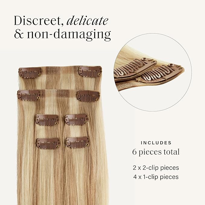 Luxy 100% Remy Human Hair Extensions for Thin Hair Thinning Hair Fill-Ins – 6 Seamless Wefts Multi-Dimensional Color Blend - Natural-Looking Volume & Coverage 80 grams 16" Dirty Blonde Highlights