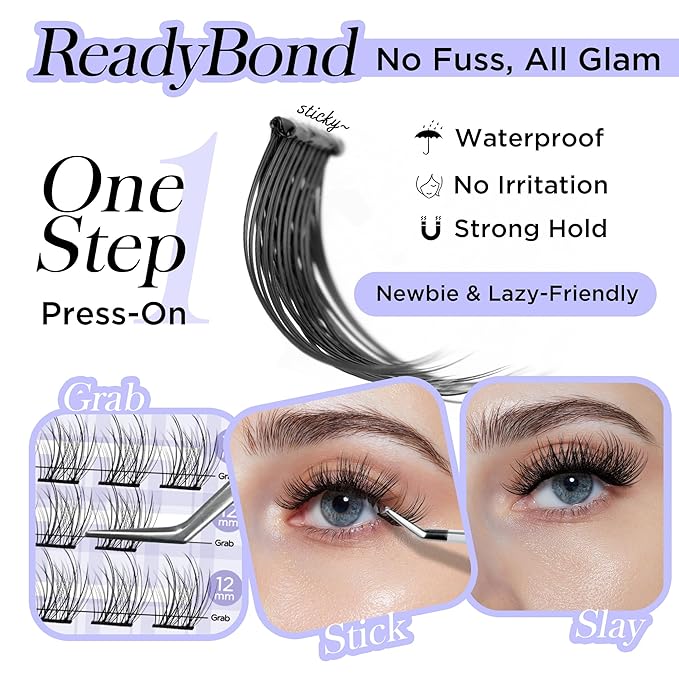 WINKGIGGLE Self Adhesive Eyelashes Clusters, Pre Glued Lashes Cluster With Tweezer Kits Press On Lashes No Glue No Remover Needed Cluster Lashes for Beginners