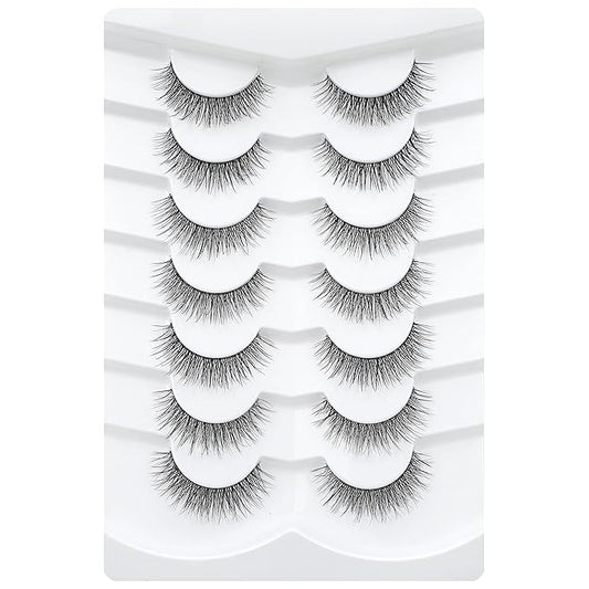 3D Clear Band False EyeLashes Natural Look Cat Eye Wispy Fake lashes Short Supernatural Cross Soft Reusable Lashes 7 Pairs-Happy Heartbeat(No.201)
