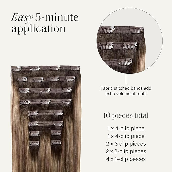 Luxy 100% Remy Human Hair, Classic 160g Clip-In Hair Extensions - 10 Wefts Multi-Dimensional Color for Natural Blending, Adds Volume & Length, Easy Apply & Remove 16" Dimensional Rooted Light Bronde