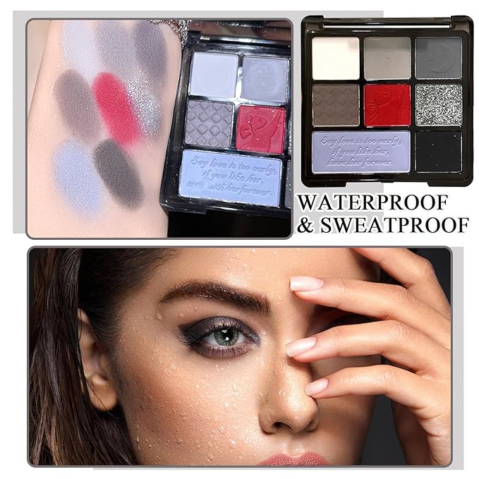 Black Grey Smoky Eyeshadow Palette,15 Colors Matte Shimmer Pigmented Eye Shadow Makeup Palette Set with 3 Eyeshadow Brushes,Glitter Eyeshadow Makeup Palette for Daily Halloween Goth Makeup(O)