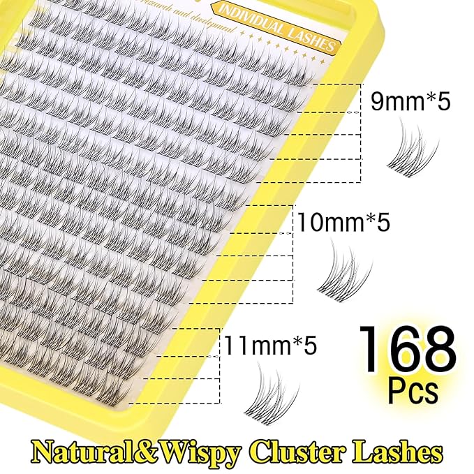Cluster Lashes Natural Eyelash Clusters CC-Curly Eyelash Extension Wispy Individual Lashes Clusters Clear Band ZANLUFLY DIY Lash Extension (9MM 10MM 11MM,140Pcs)