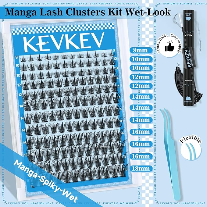Manga Lash Clusters Kit 8-18mix Spiky Fairy Lash Clusters Kit Ultra-Thin Band Manga Lashes Eyelash Clusters Kit With Lash Bond And Seal DIY at Home(Fairy05 Kit)