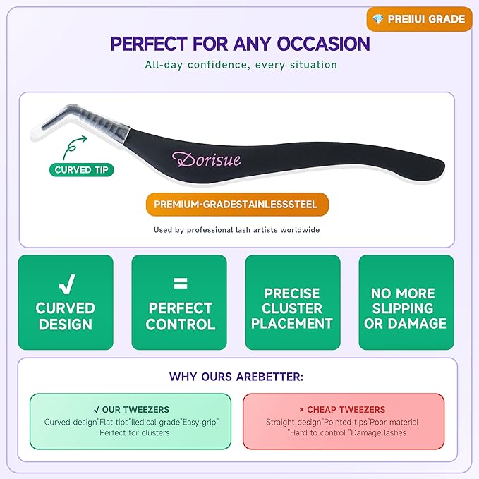 Lash Clusters Pre Glued Individual Eyelashes Cateyes Self Adhesive False Lashes No Glue Needed 8-14mm Professional Volume Extension Kit with Tweezers
