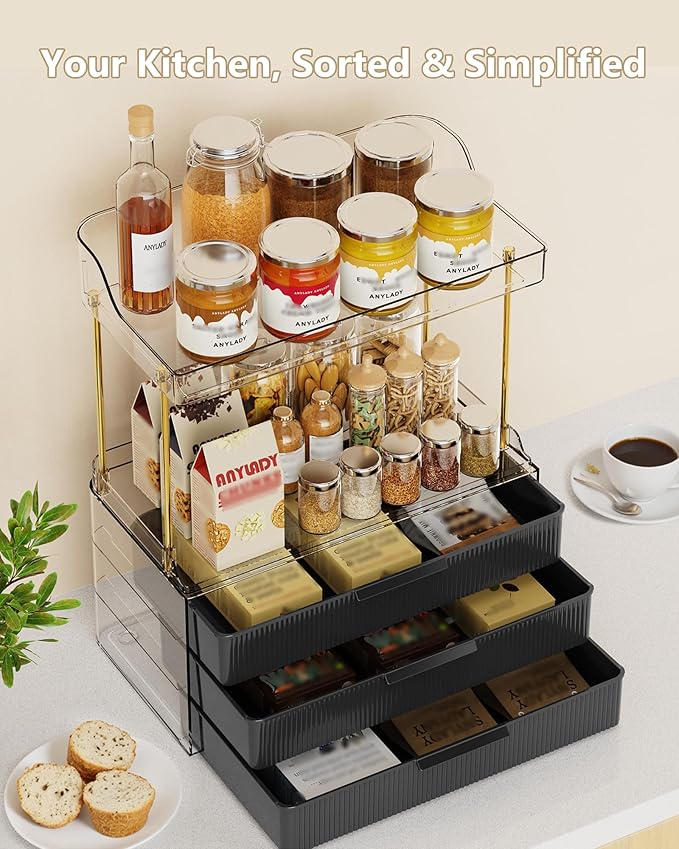 Bathroom Organizers and Storage, Makeup Organizer (Sturdy Durable Attractive), Ideal for Vanity, Countertop, Counter, Perfume, Skincare, Cabinet, Cosmetic, Dresser Organizer (Deep Black)