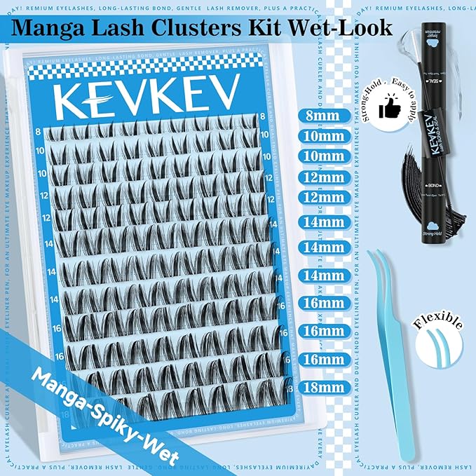 Manga Lash Clusters Kit 8-18mm Fairy Lash Clusters Invisible Band Spiky Lash Extension Kit Eyelash Clusters Kit With Lash Bond And Seal(Fairy07 Kit)