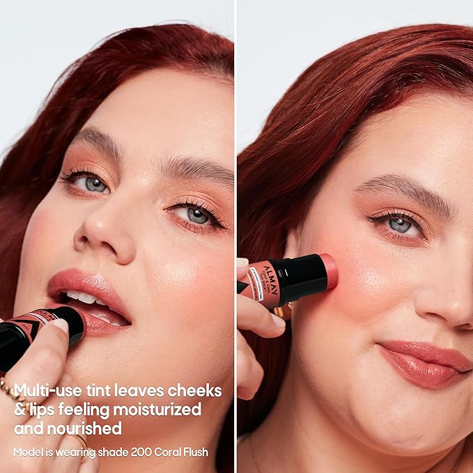 Almay Lip and Cheek Tint, Color & Care Tint Stick, Multi-Use Moisturizing Blush and Lip Color, Dewy Finish, Stocking Stuffer, 500 Berry Flush, 0.25 oz