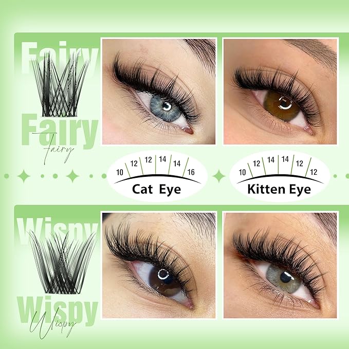 Lash Clusters Wispy Eyelash Extensions 2 Styles Fairy Cluster Lashes Individuals Natural Eyelash Clusters Spiky Cluster Lashes C-Curly DIY Lash Value Pack by Mavphnee (184Pcs, 10-16MM)