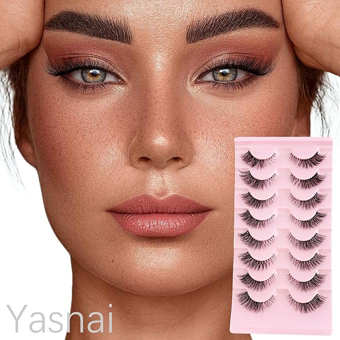 Cat Eye Lashes Yasnai Wispy False Eyelashes 3D Mink Lashes Volume Lashes Fake Eyelashes Natural Look Fox Lashes 8 Pairs Pack