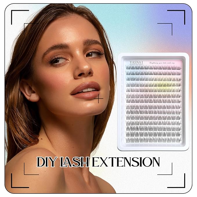 Lash Clusters Natural Look Wispy C Curl Lash Extensions, Natural Lash Clusters Clear Band 8-12MM 168pcs DIY Eyelash Extension, Yasnai Individual Eyelash Clusters DIY at Home