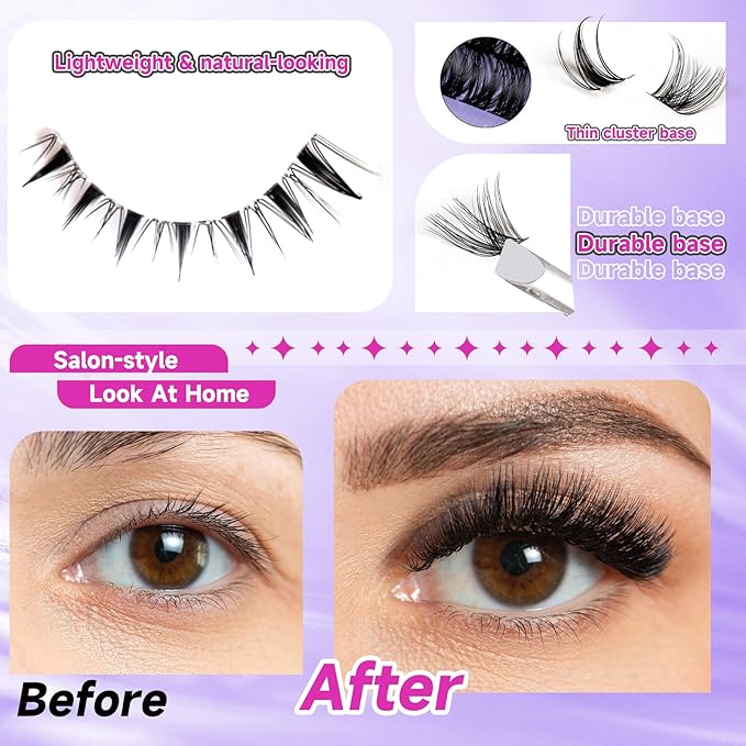 Ocean Pearl Lash Clusters Kit 154pcs,Eyelashes,spike-effect cluster lashes,10-18mm manga/anime-inspired lashes clusters,DIY Cluster Eyelash Extensions kit with lash bond+seal+remover+tweezers-M32+M35