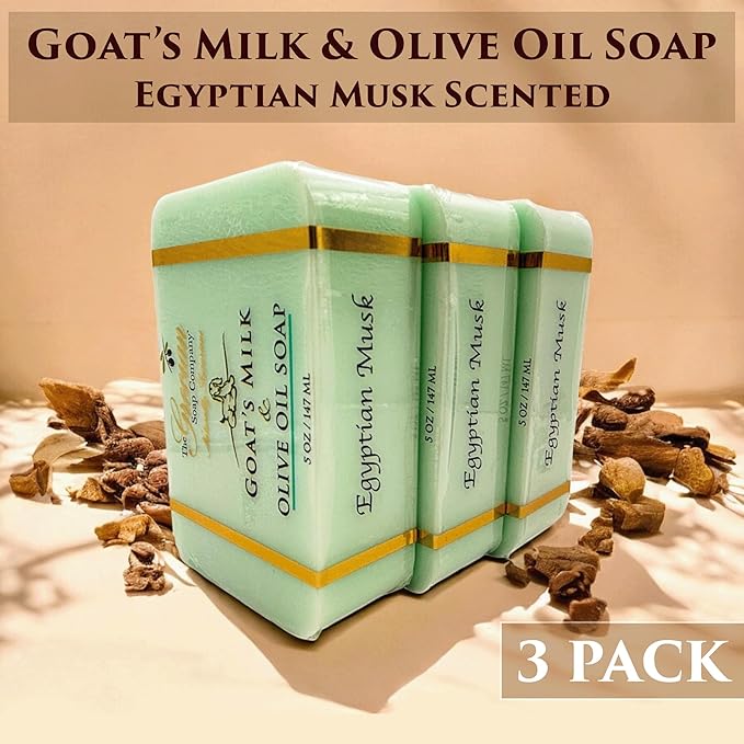 The Grecian Soap Company Goat Milk & Olive Oil Bar 3-Pack – Egyptian Musk, Natural Moisturizing Bars, Made in USA