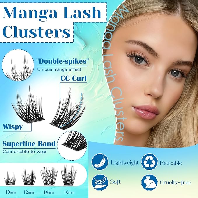 Lash Clusters Manga Eyelash Clusters 10-16mm Spiky Lashes Clusters CC Curl Natural Anime Cluster Eyelash Extensions 144pcs Wispy DIY Lash Extension (Chic)