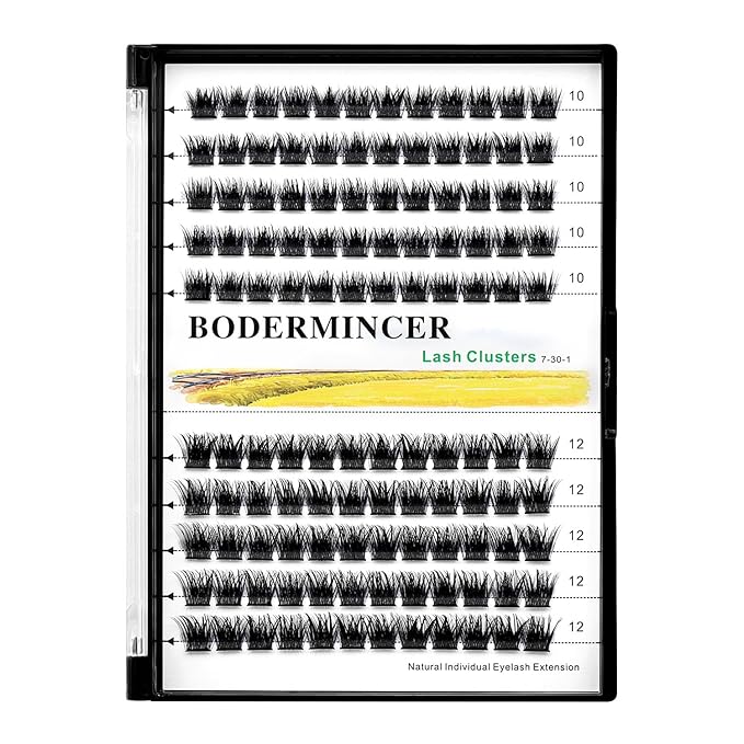 Bodermincer 120 Clusters 10mm+12mm/12mm+14mm Mixed Lash Cluster False Eyelash Individual Cluster EyeLashes Grafting Fake False Eyelashes Eyelash Extension (M01-Black-8mm)