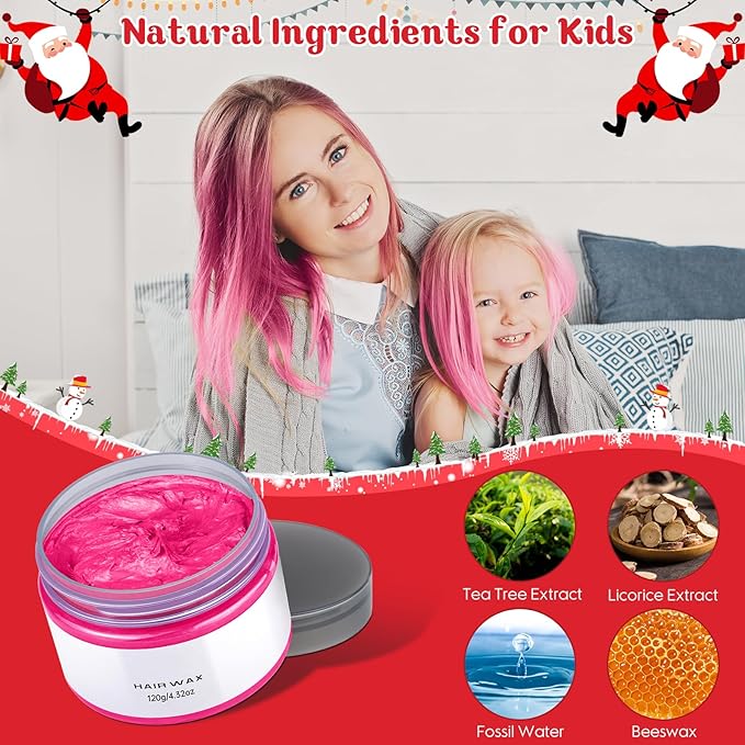 Temporary Hair Color Chalk for Kids, Pink Hair Dye, Hair Wax Color for girls age 4 5 6 7 8 9 10-12 Birthday Party Cosplay DIY Halloween Christmas