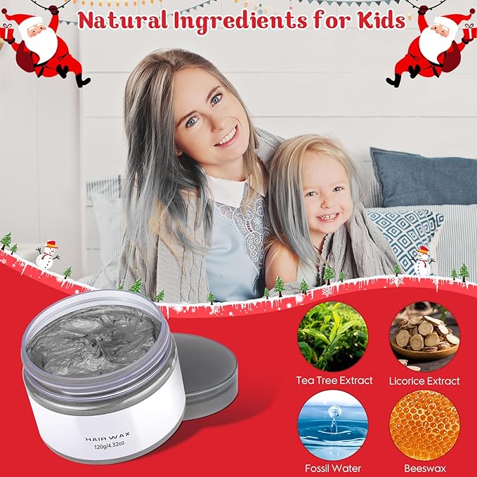 Temporary Silver Gray Hair Color Wax for Kids, Washable Styling Clay Party Hair Makeup Gift for Girls and Adults