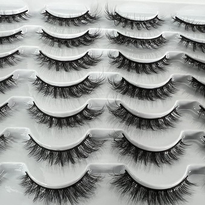 Newcally Cat Eye Lashes Natural Look False Eyelashes Short Wispy 3D Volume Fake Eye Lashes Pack 14 Pairs