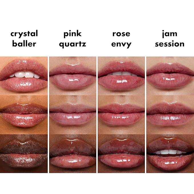 e.l.f. Glow Reviver Quad Goals Lip Oil Kit, Lip Gloss For A High-Gloss Finish & Sheer Wash Of Color, Non-Sticky, Vegan & Cruelty-Free, 4 Glosses