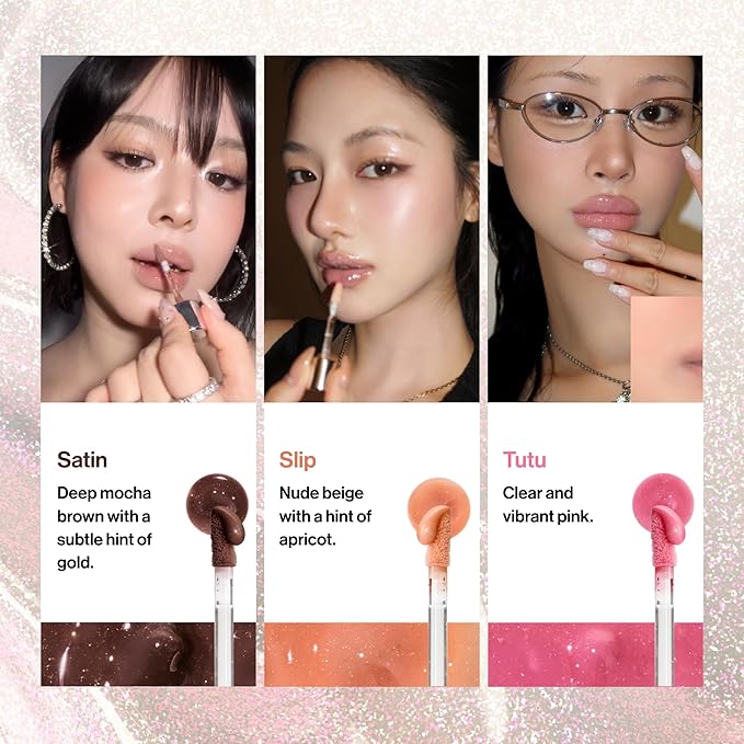 ENTROPY MAKEUP Tulle Lip Gloss, Lightweight 3D Pearl Shimmer, Ultra-Gloss High Shine, Non-Sticky Moisturizing Lip Gloss with Peptide Complex, Slip