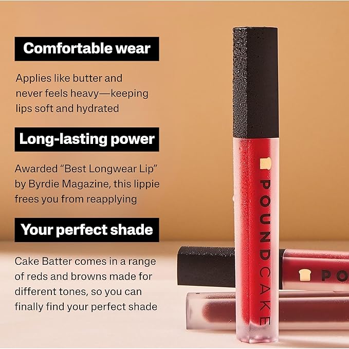 Pound Cake Cake Batter Liquid Lipstick – Long-Lasting, Semi-Matte Liquid Lipstick – Hydrating, High-Pigment Lip Stain with Avocado Oil – Shades for All Skin Tones – 0.13 oz, (Red Velvet)