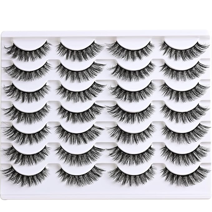 Lashes False Eyelashes Cat Eye Lashes Mink Lashes Wispy 14 Pairs Fake Eyelash Natural Lash Strips Fluffy Eye Lashes Pack Short Strip Lashes Natural Look Wispies Cateye Lashes for Women
