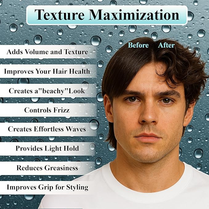 BRAVA Sea Salt Spray for Men -Natural Hair Texturizing - Adds Effortless Beachy Waves and Texture for Casual Finish - Great Christmas Gift for Men Idea 10 OZ