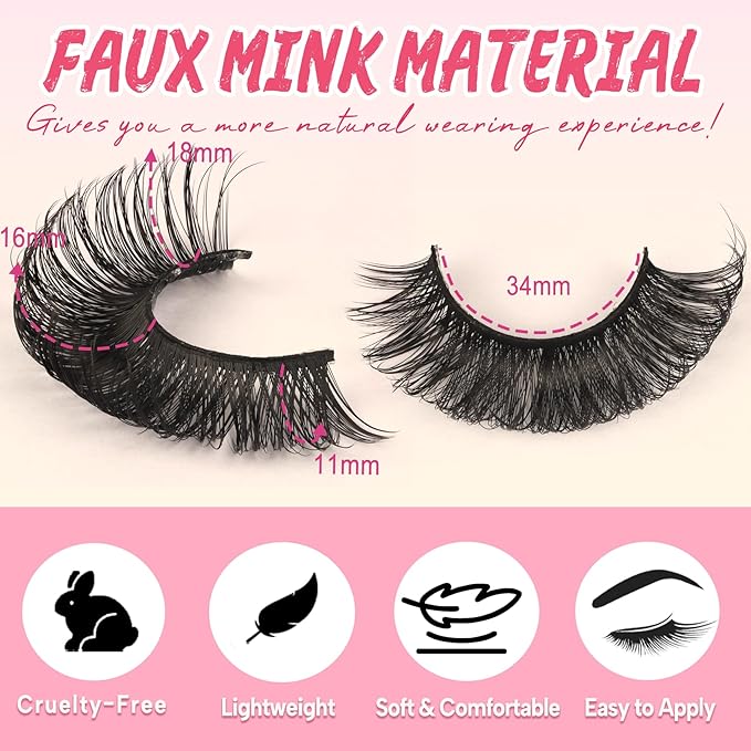 Ahrikiss Lashes Russian Strip Lashes That Look Like Extensions D Curl Wispy False Eyelashes 10 Pairs 3D Volume Fake Lashes Fluffy Faux Mink Lashes Natural Look (D16)