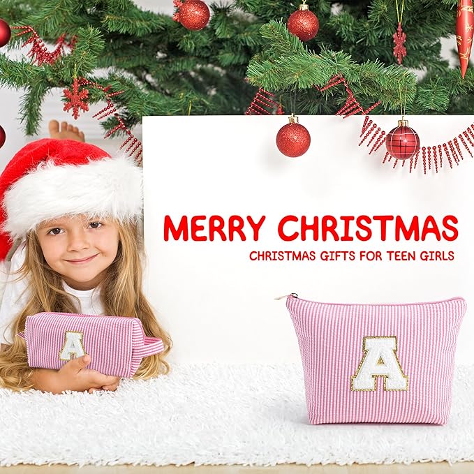 YOOLIFE Christmas Gifts For Teenage Girls Stocking Stuffers For Teen Girls Initial Makeup Bag | Cosmetic Travel Toiletry Bag | 9 10 11 12 13 14 15 Years Old | Teen Girl Gifts Trendy Stuff Pink K