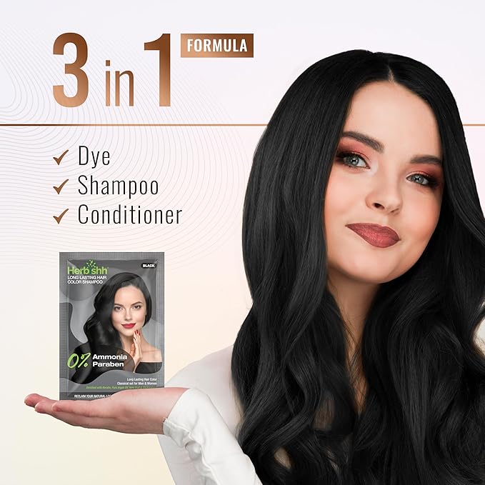 Herbishh Black Shampoo for Gray Hair, Hair Dye Shampoo 3 in 1, 100% Grey Coverage, Instant Permanent Shampoo for Men & Women, Long-lasting & Travel-friendly, Ammonia-free, 30 ml (Pack of 5)