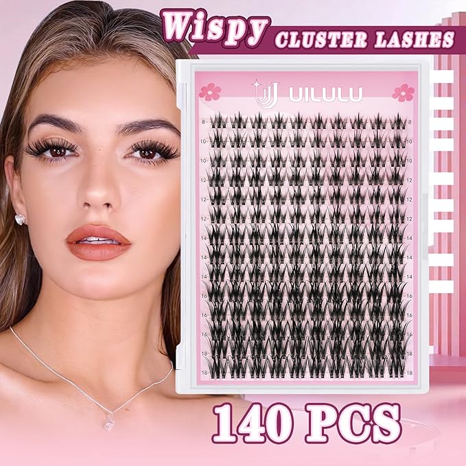 Lash Clusters for DIY Lash Extension at Home, Natural Wispy Individual Clusters Lashes False Eyelashes 140 Count 0.07D 8-18MM Mix D Curl Eye Lash Extensions (U21 Lash 8-18MM)