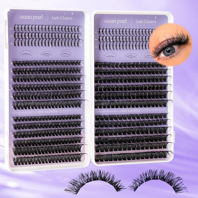 Ocean Pearl Lash Clusters Kit 564 pcs, Eyelashes, spike-effect cluster lashes 60D/80D/100D/150D (10-18 mm) DIY lash extension kit, manga-/anime-inspired Cluster Eyelash Extensions with lash bond+seal