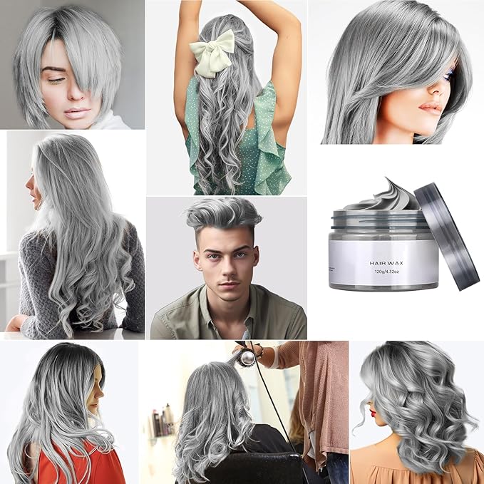 Temporary Silver Gray Hair Color Wax for Kids, Washable Styling Clay Party Hair Makeup Gift for Girls and Adults