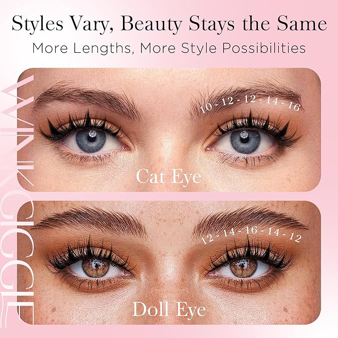 Manga Lash Clusters Wispy Eyelash Clusters with spikes, 144pcs D Curled Natural Volume Lash Extensions with Soft Ultra-thin Band, 10-16mm (F03)