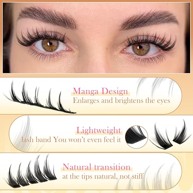 Fairy Lash Clusters Manga Eyelash Clusters Natural 10-12mm Short Lashes Clusters Wispy Cluster Eyelash Extensions Cluster Lashes C Curly Individual Lashes DIY Lash Extensions by Ruairie