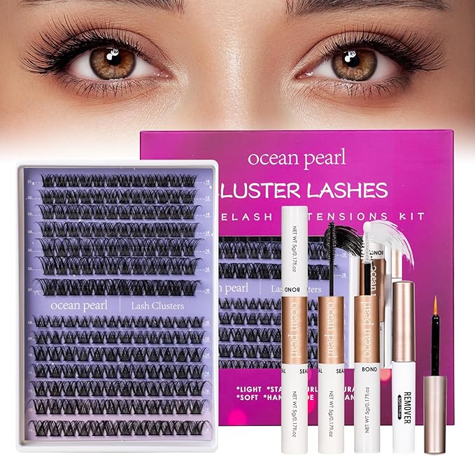 Ocean Pearl Lash Clusters Kit 168pcs,Eyelashes,spike-effect cluster lashes,10-18mm manga/anime-inspired lashes clusters,DIY Cluster Eyelash Extensions kit with lash bond+seal+remover+tweezers-DM01+M38