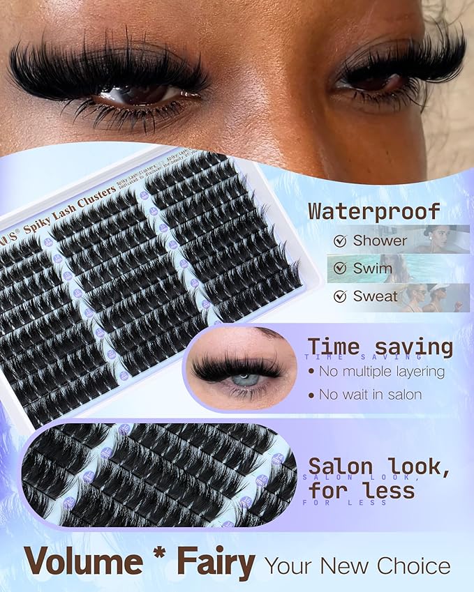 Fairy Lash Clusters Kit Wispy Volume Eyelash Clusters with Spikes Manga Cluster Eyelash Extensions Kit D Curl Fluffy Anime Individual Lash Extension Kit With Waterproof Lash Cluster Glue