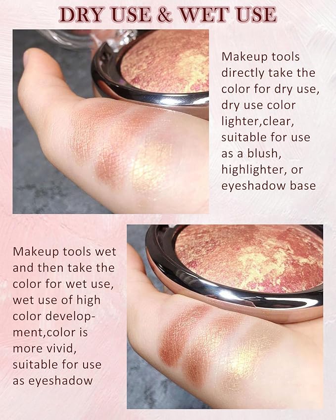 Baked Powder Blush, Glow Marbleized Blusher Powder Palette,Lightweight Shimmery face Blush for Cheek,Eyeshadow Highlight,Thanksgiving Makeup Gift for Women rubores de maquillaje(0.49Ounce)-05